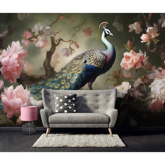 Wall mural Consalnet Peacock in Roses 14721