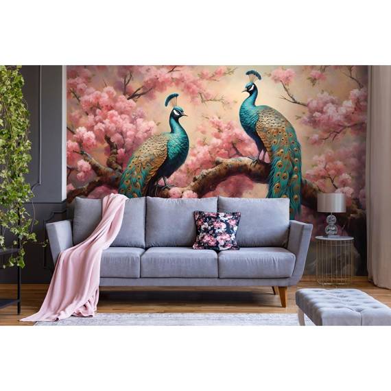 Wall mural Consalnet Peacocks in Cherry Blossoms 14722