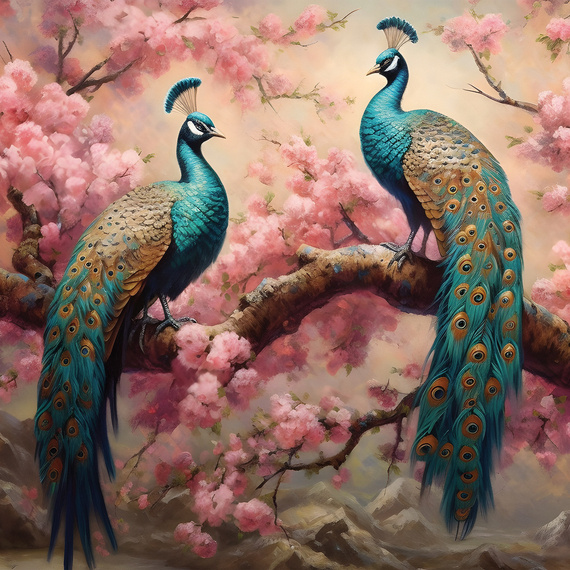 Wall mural Consalnet Peacocks in Cherry Blossoms 14722