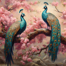 Wall mural Consalnet Peacocks in Cherry Blossoms 14722